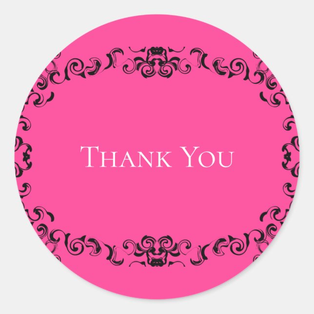 Hot Pink and Black Swirl Gothic Wedding Classic Round Sticker (Front)