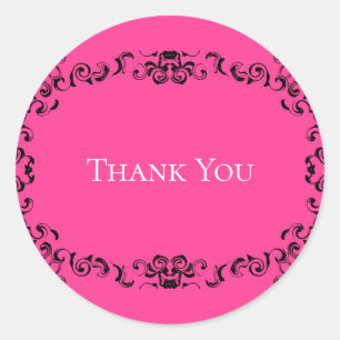 Hot Pink and Black Swirl Gothic Wedding Classic Round Sticker
