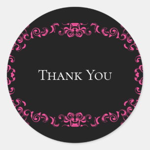 Hot Pink and Black Swirl Gothic Wedding Classic Round Sticker