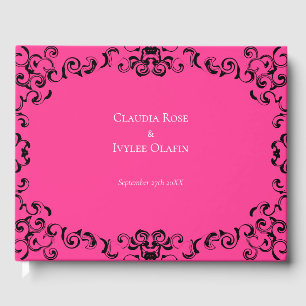 Hot Pink and Black Swirl Gothic Wedding Guest Book