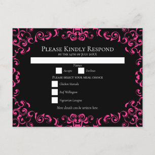 Hot Pink and Black Swirl Gothic Wedding Holiday Postcard