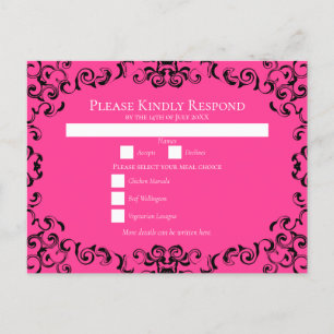 Hot Pink and Black Swirl Gothic Wedding Holiday Postcard