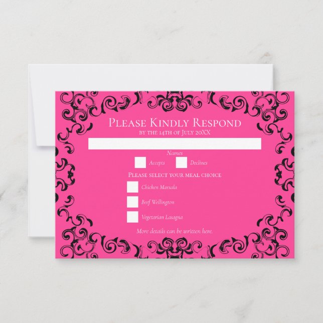 Hot Pink and Black Swirl Gothic Wedding Invitation (Front)