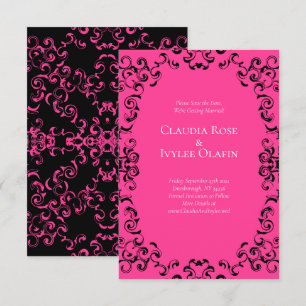 Hot Pink and Black Swirl Gothic Wedding Invitation