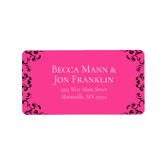 Hot Pink and Black Swirl Gothic Wedding Label (Front)