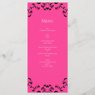 Hot Pink and Black Swirl Gothic Wedding Menu