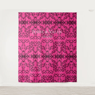 Hot Pink and Black Swirl Gothic Wedding Tapestry