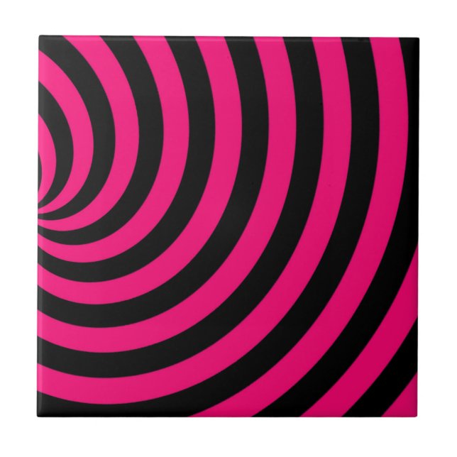 Hot Pink and Black Swirly Stipes Tile (Front)
