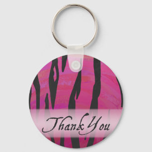 Hot Pink and Black Tiger Stripe Thank You Key Ring