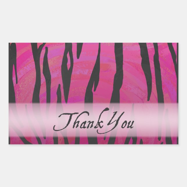 Hot Pink and Black Tiger Stripe Thank You Rectangular Sticker (Front)