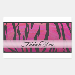 Hot Pink and Black Tiger Stripe Thank You Rectangular Sticker