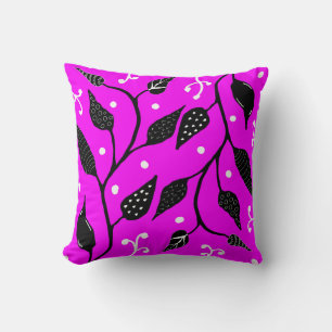 Hot pink and black whimsical vine cushion