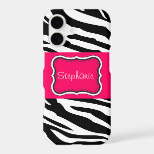 Hot Pink and Black Zebra Animal Print Personalised
