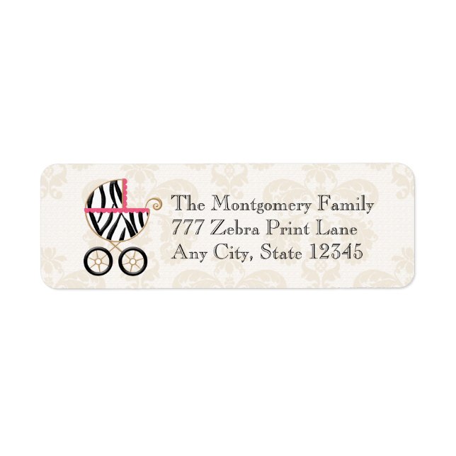 Hot Pink and Black Zebra Print Baby Carriage (Front)