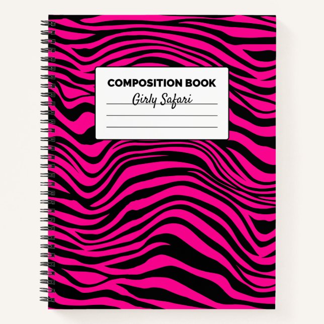Hot Pink and Black Zebra Stripe Composition Notebook (Front)
