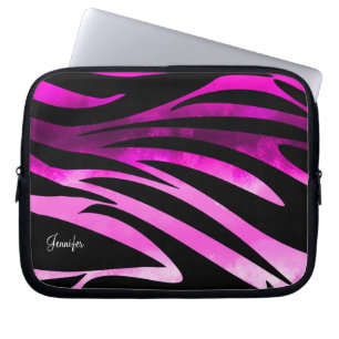 Hot Pink And Black Zebra Striped Pattern Laptop Sleeve