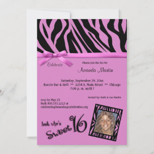 Hot Pink And Black Zebra Stripes Sweet 16 Party Invitation