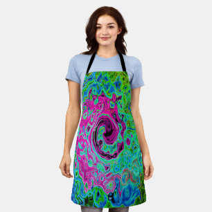 Hot Pink and Blue Groovy Abstract Retro Swirl Apron
