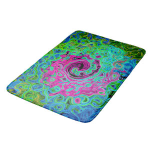 Hot Pink and Blue Groovy Abstract Retro Swirl Bath Mat
