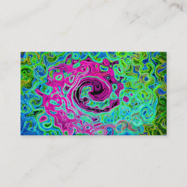Hot Pink and Blue Groovy Abstract Retro Swirl Business Card (Front)