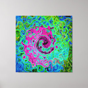 Hot Pink and Blue Groovy Abstract Retro Swirl Canvas Print