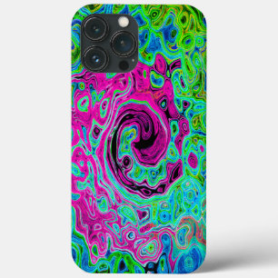 Hot Pink and Blue Groovy Abstract Retro Swirl iPhone 13 Pro Max Case