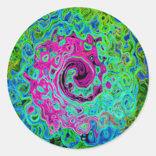 Hot Pink and Blue Groovy Abstract Retro Swirl Classic Round Sticker