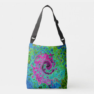 Hot Pink and Blue Groovy Abstract Retro Swirl Crossbody Bag