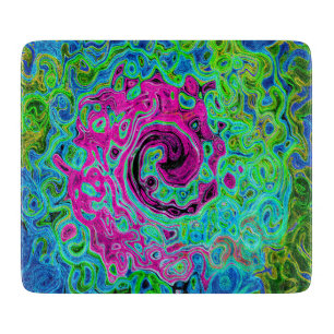 Hot Pink and Blue Groovy Abstract Retro Swirl Cutting Board