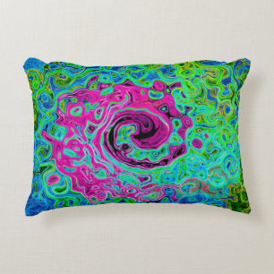 Hot Pink and Blue Groovy Abstract Retro Swirl Decorative Cushion