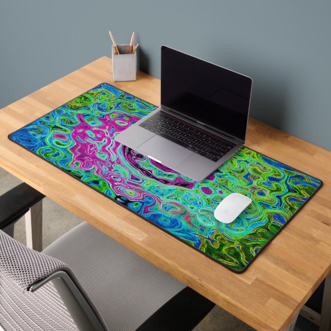 Hot Pink and Blue Groovy Abstract Retro Swirl Desk Mat (Office 2)