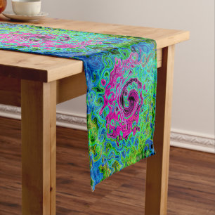 Hot Pink and Blue Groovy Abstract Retro Swirl Long Table Runner