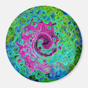 Hot Pink and Blue Groovy Abstract Retro Swirl Magnet