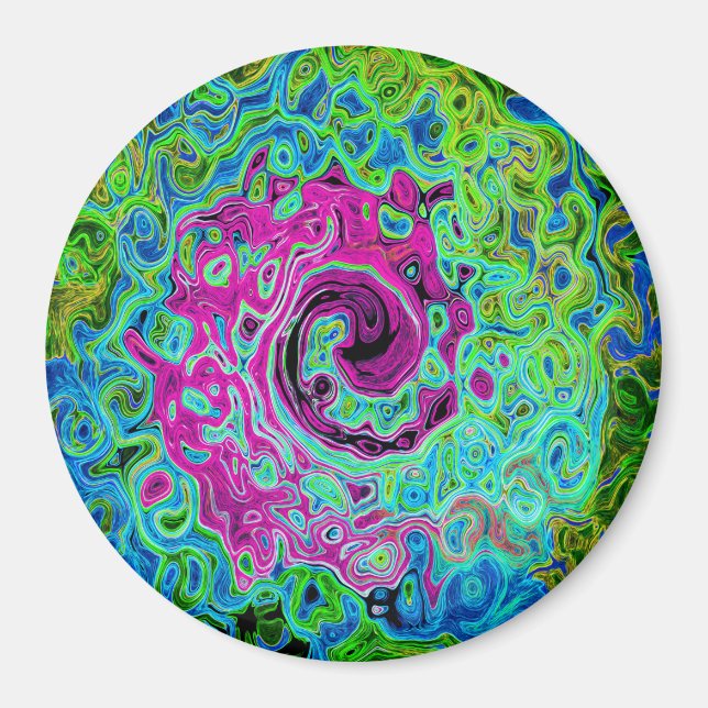 Hot Pink and Blue Groovy Abstract Retro Swirl Magnet (Front)
