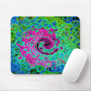 Hot Pink and Blue Groovy Abstract Retro Swirl Mouse Mat