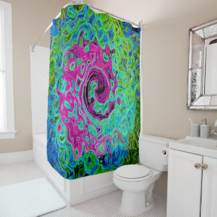 Hot Pink and Blue Groovy Abstract Retro Swirl Shower Curtain