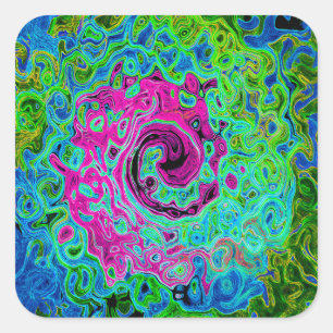 Hot Pink and Blue Groovy Abstract Retro Swirl Square Sticker