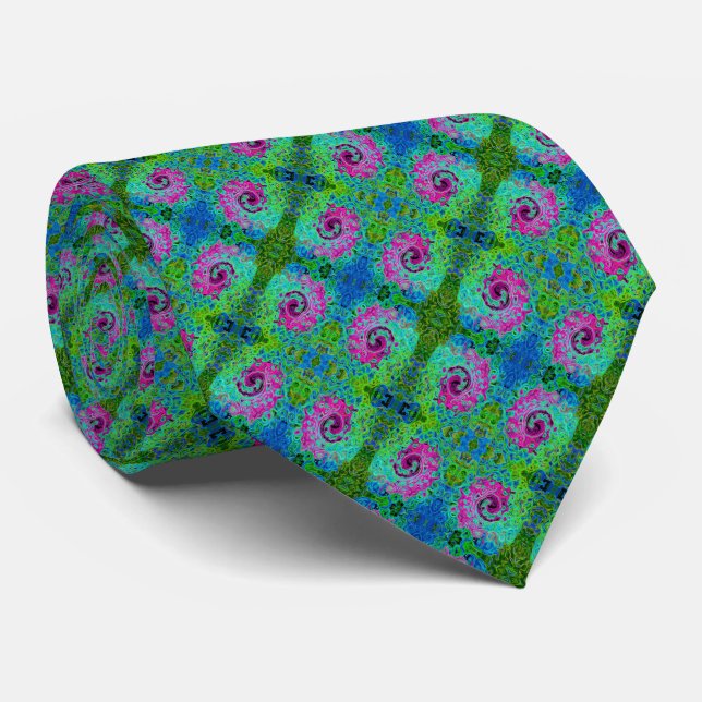 Hot Pink and Blue Groovy Abstract Retro Swirl Tie (Rolled)
