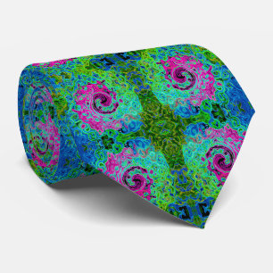 Hot Pink and Blue Groovy Abstract Retro Swirl Tie