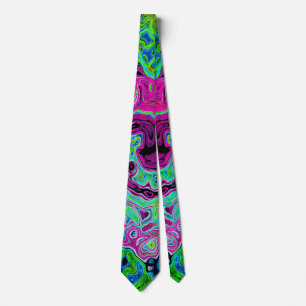 Hot Pink and Blue Groovy Abstract Retro Swirl Tie