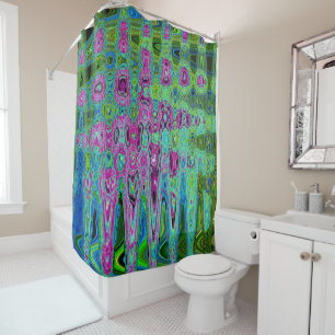 Hot Pink and Blue Groovy Abstract Retro Waves Shower Curtain