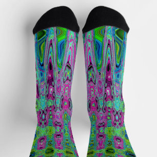 Hot Pink and Blue Groovy Abstract Retro Waves Socks
