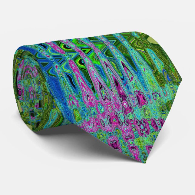 Hot Pink and Blue Groovy Abstract Retro Waves Tie (Rolled)