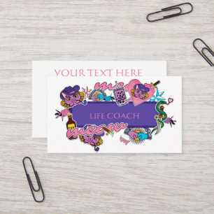 Hot pink and blue Life skills cartoon sticker   Business Card