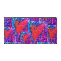 Hot Pink and Blue Multiple Hearts Desk Mat