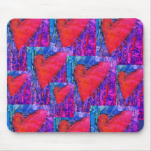 Hot Pink and Blue Multiple Hearts mouse pad