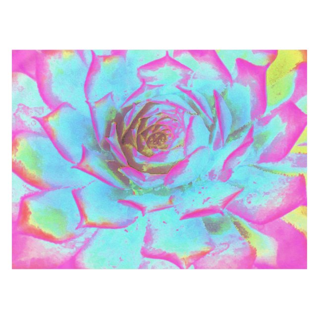 Hot Pink and Blue Succulent Sedum Rosette Tablecloth (Front (Horizontal))