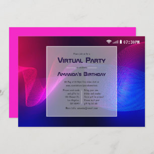 Hot=Pink and Blue Virtual Glow Birthday Party Invitation