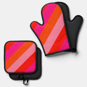 Hot Pink and Bright Orange Stripes Oven Mitt & Pot Holder Set