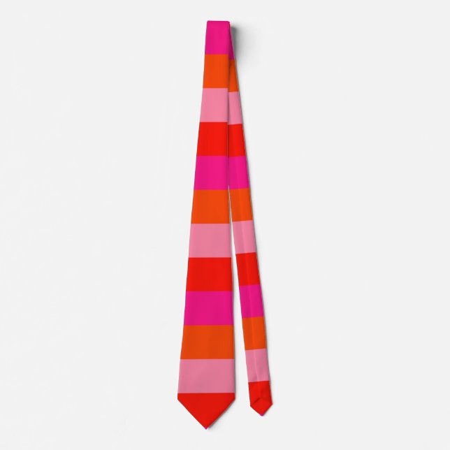 Hot Pink and Bright Orange Stripes Tie (Front)